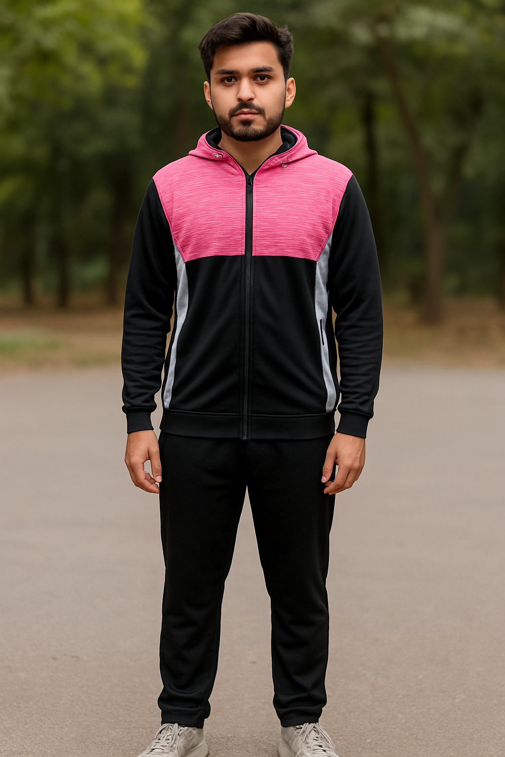 Addaxfit Premium Tracksuit Pink Grey for Men for gymwear, streetwear and sportswear | Hoodie and Trousers