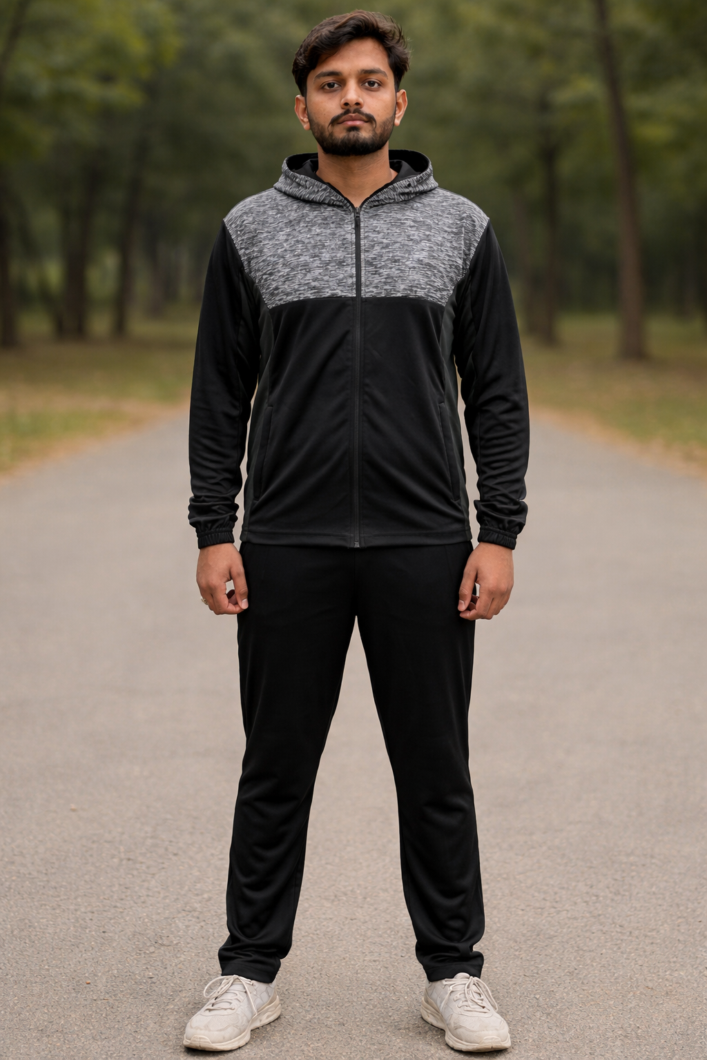 Addaxfit Premium Tracksuit Black-Grey for Men for gymwear, streetwear and sportswear | Hoodie and Trousers