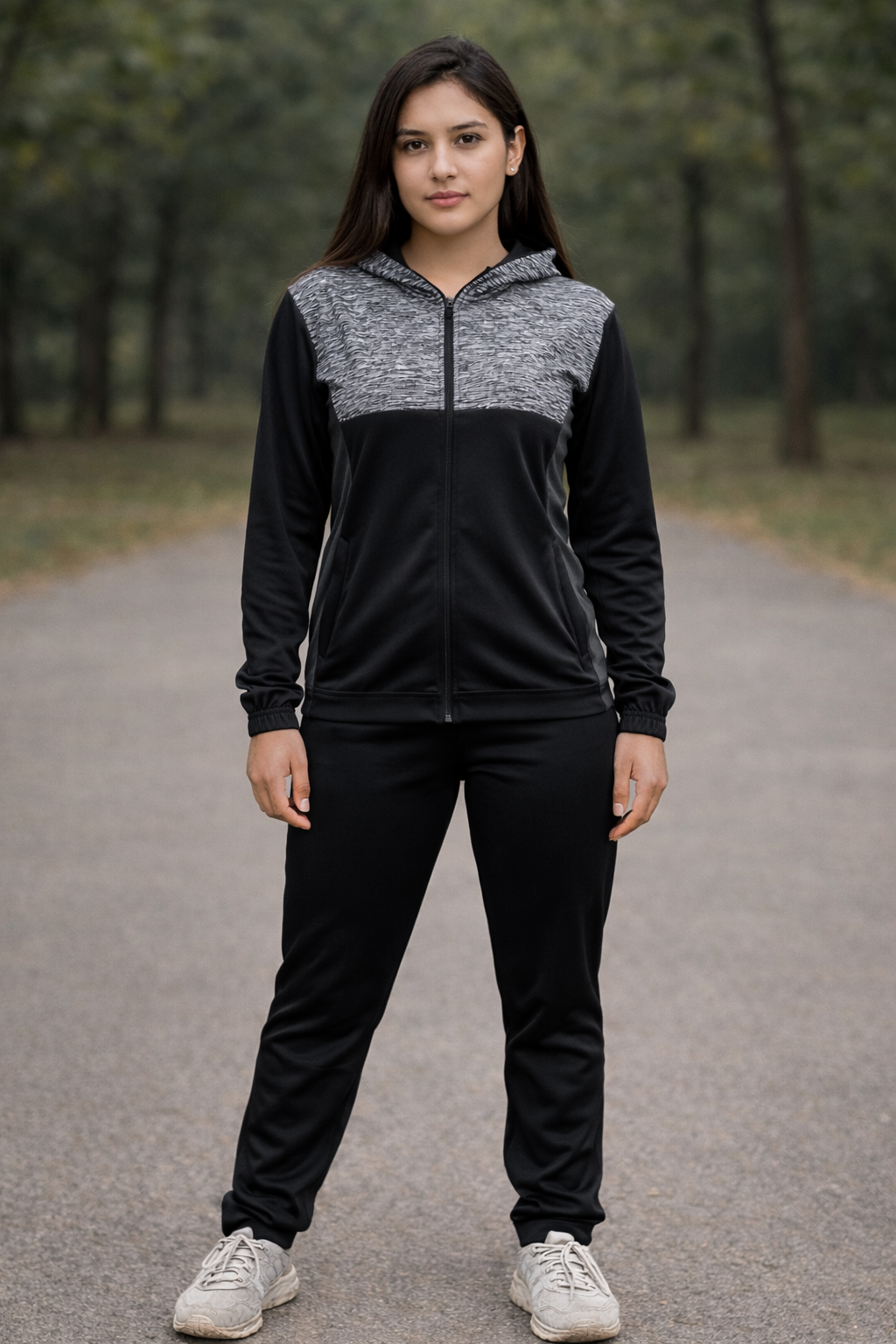 Addaxfit Premium Tracksuit Black-Grey for Women for gymwear, streetwear and sportswear | Hoodie and Trousers