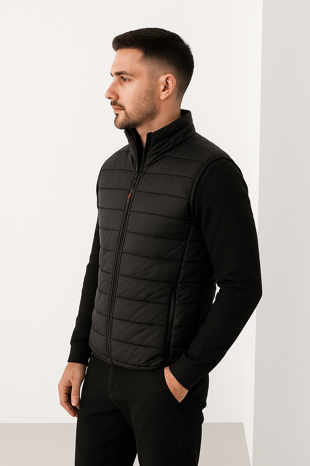 Men’s Black Sleeveless Puffer Jacket – Winter Warm Quilted Jacket | AddaxFit Pakistan - Image 3